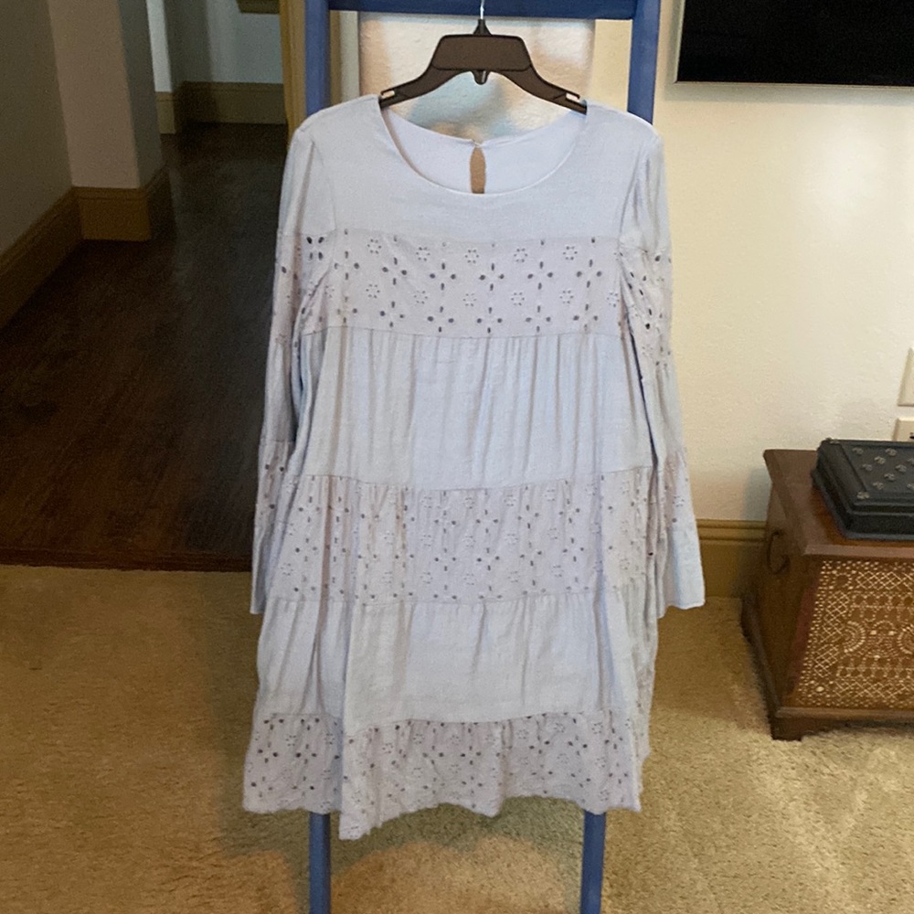 Blue babydoll dress with bell sleeves